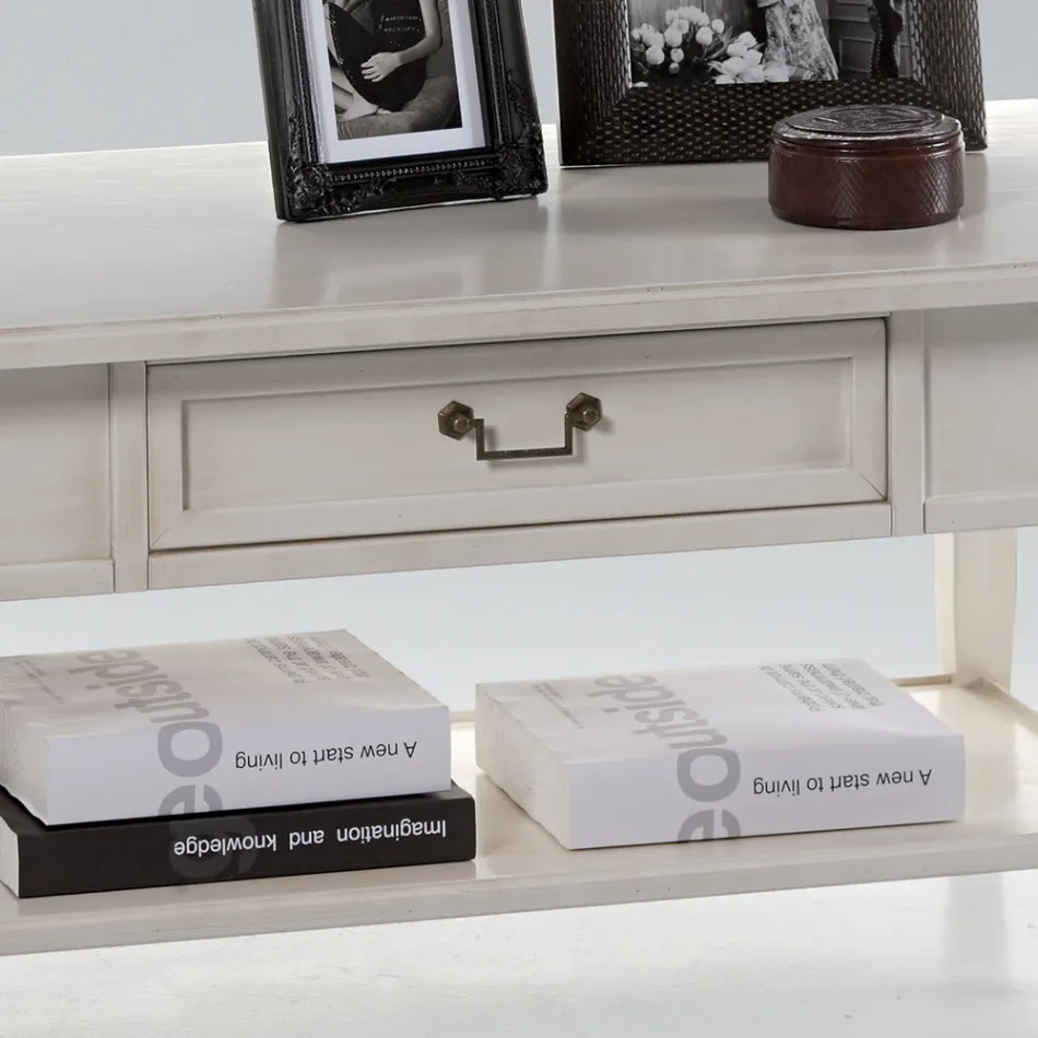 Mesa de centro con cajón y estante en madera patinada Made in Italy - Tuoni Viadurini