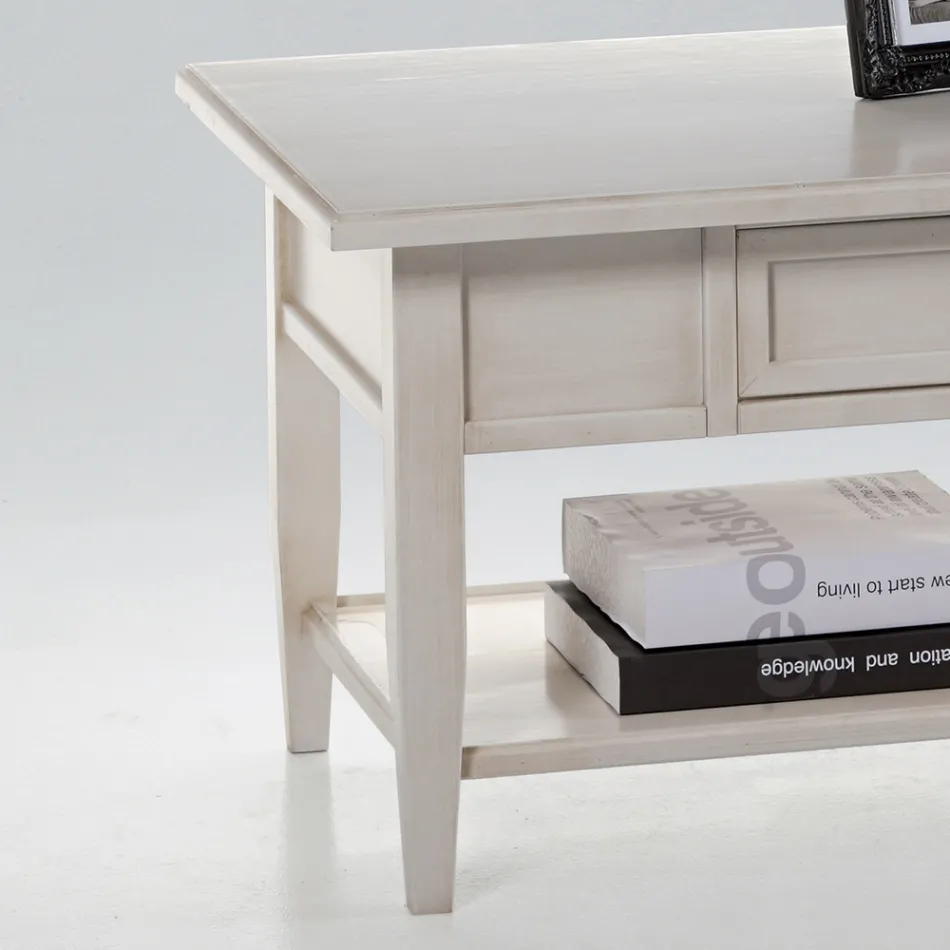 Mesa de centro con cajón y estante en madera patinada Made in Italy - Tuoni Viadurini