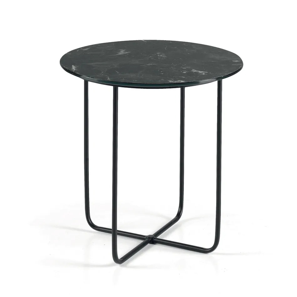 Mesa de centro con espejo y tablero de cerámica efecto mármol, fabricada en Italia - Giusta Viadurini