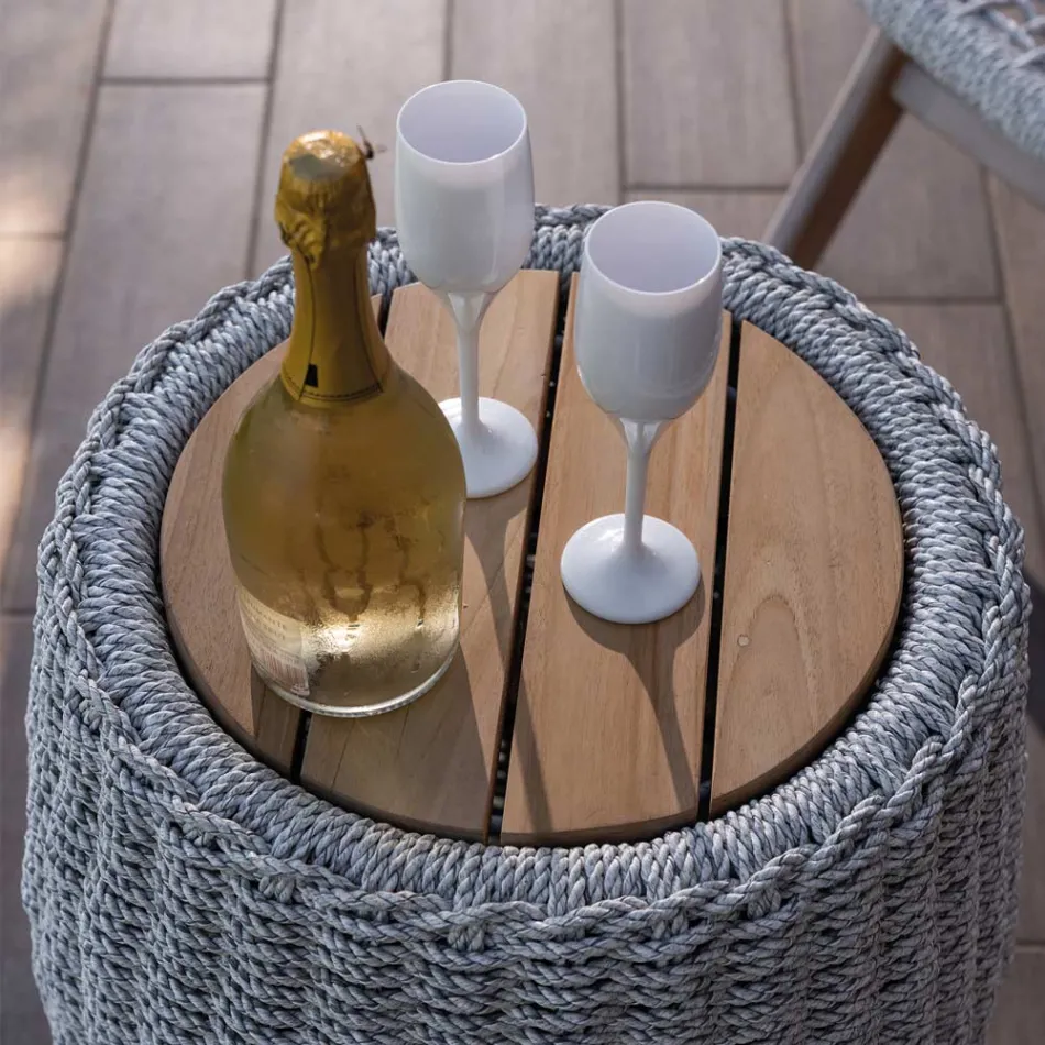 Mesa contenedor de jardín en teca y tejido de cuerda - Arjuna Viadurini