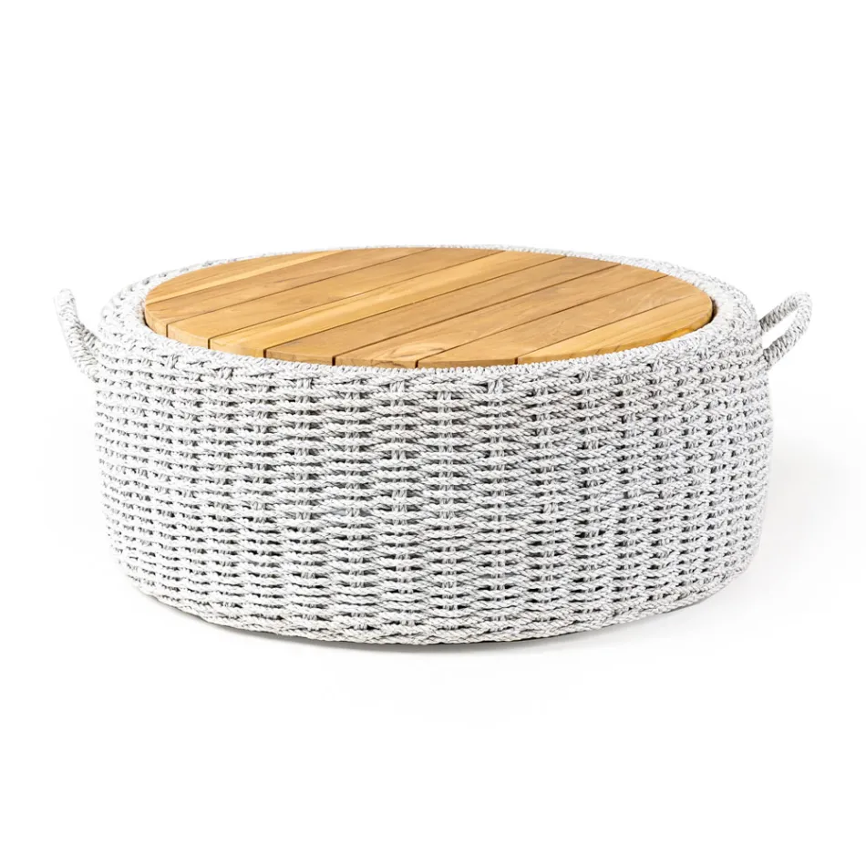 Mesa contenedor de jardín en teca y tejido de cuerda - Arjuna Viadurini