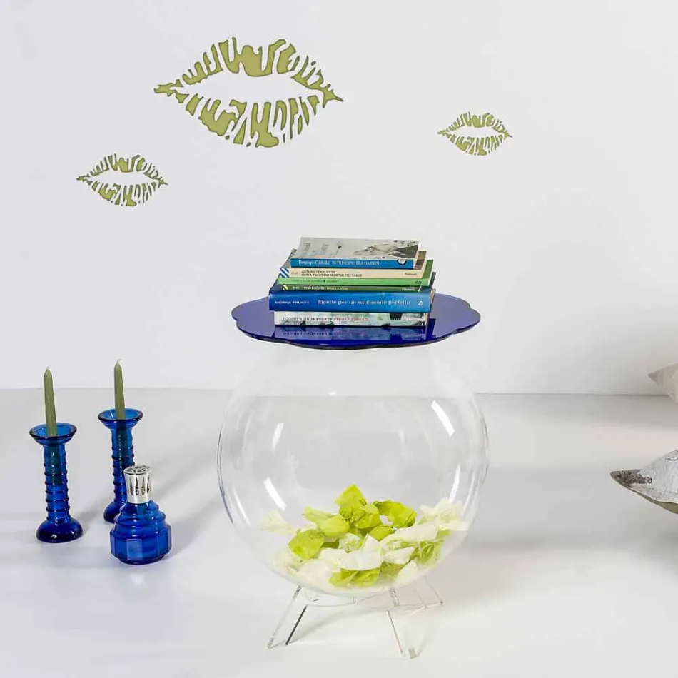 Mesa redonda azul / contenedor Biffy, diseño moderno hecho en Italia Viadurini