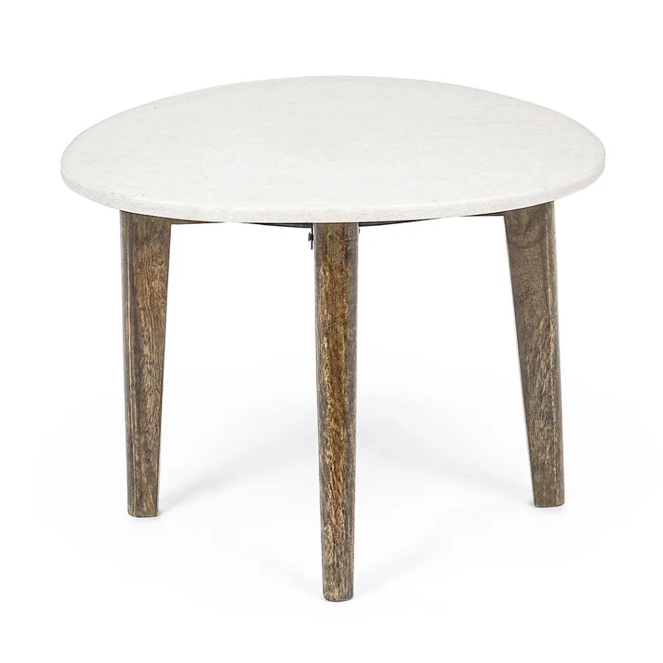 Mesa de Centro para Salón en Patas de Mármol y Madera de Mango - Desiderio Viadurini