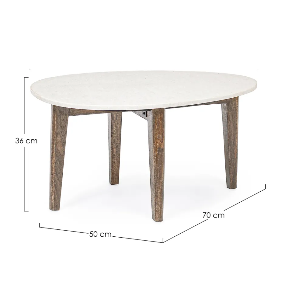 Mesa de Centro para Salón en Patas de Mármol y Madera de Mango - Desiderio Viadurini