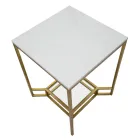 Mesa de centro Golden Square de hierro, resina blanca y vidrio - Tokio Viadurini