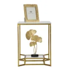 Mesa de centro Golden Square de hierro, resina blanca y vidrio - Tokio Viadurini