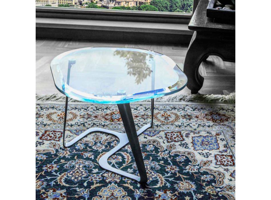 Mesa de centro hecha a mano en vidrio y acero Made in Italy - Marbello Viadurini