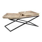 Mesa de centro en acero con bandeja en diseño de madera de mango - Cesira Viadurini