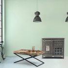 Mesa de centro en acero con bandeja en diseño de madera de mango - Cesira Viadurini