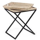 Mesa de centro en acero con bandeja en diseño de madera de mango - Cesira Viadurini