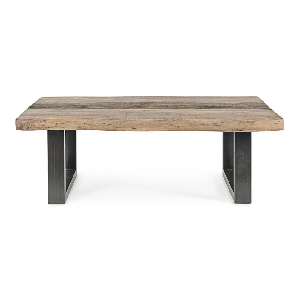 Mesa de centro Homemotion de acero y tapa de madera de acacia - Zalma Viadurini