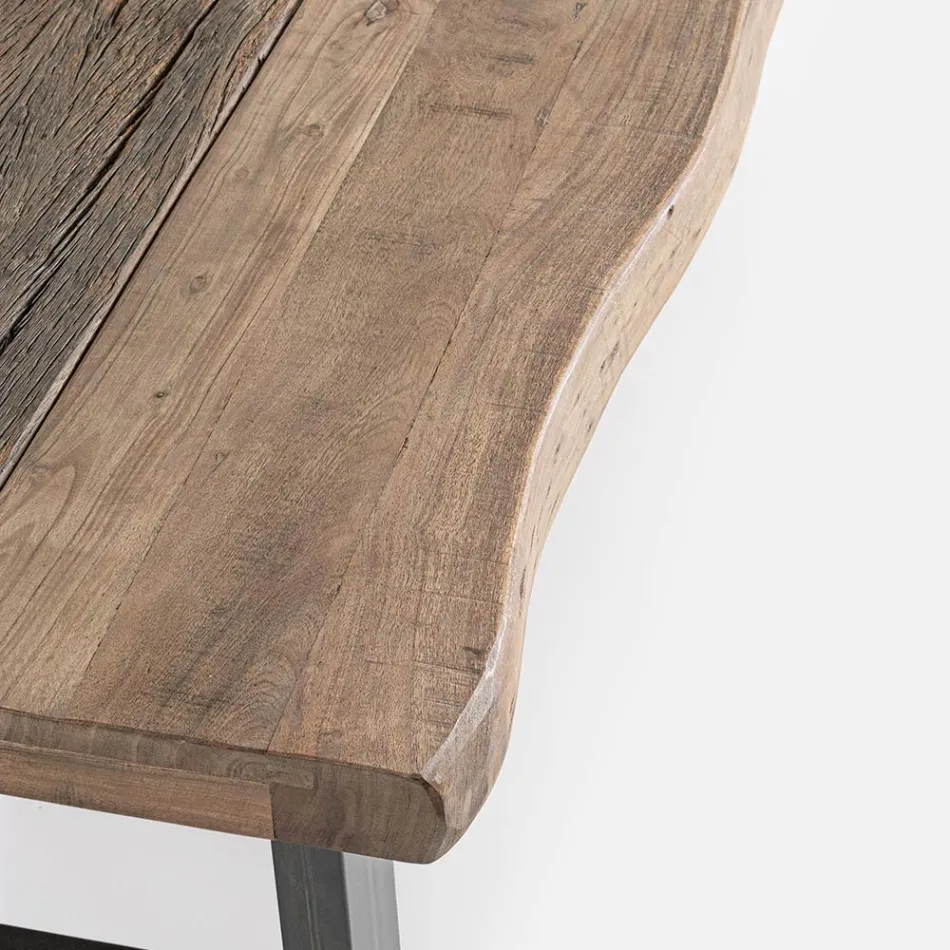 Mesa de centro Homemotion de acero y tapa de madera de acacia - Zalma Viadurini