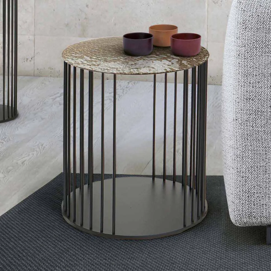 Mesa de centro de cristal forjado y metal Made in Italy - Montebianco Viadurini