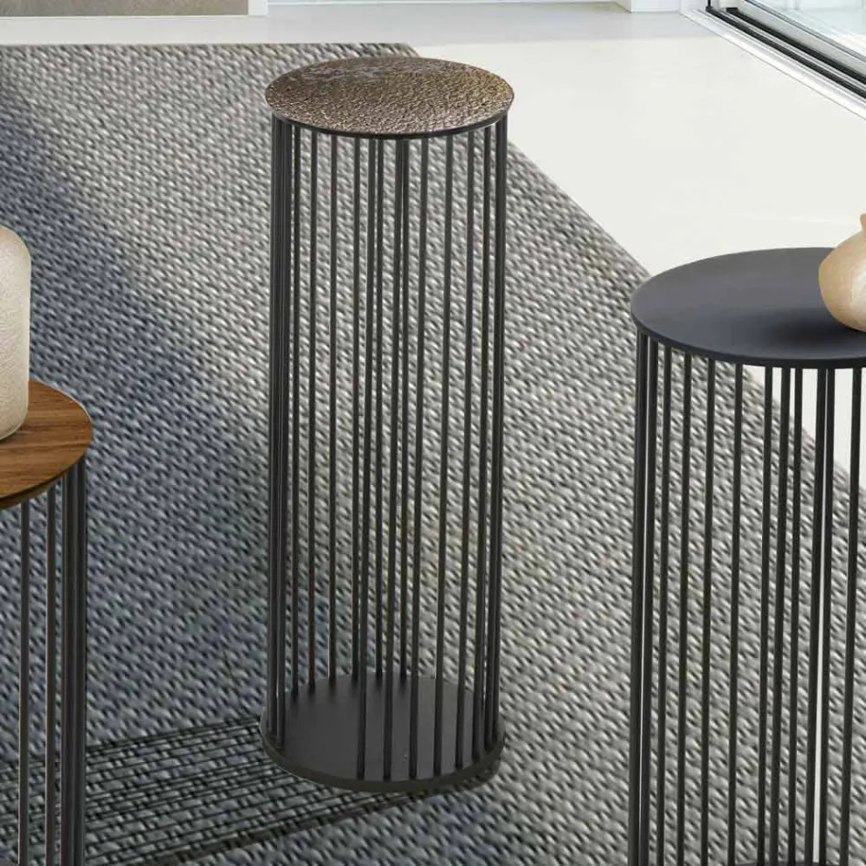 Mesa de centro de cristal forjado y metal Made in Italy - Montebianco Viadurini