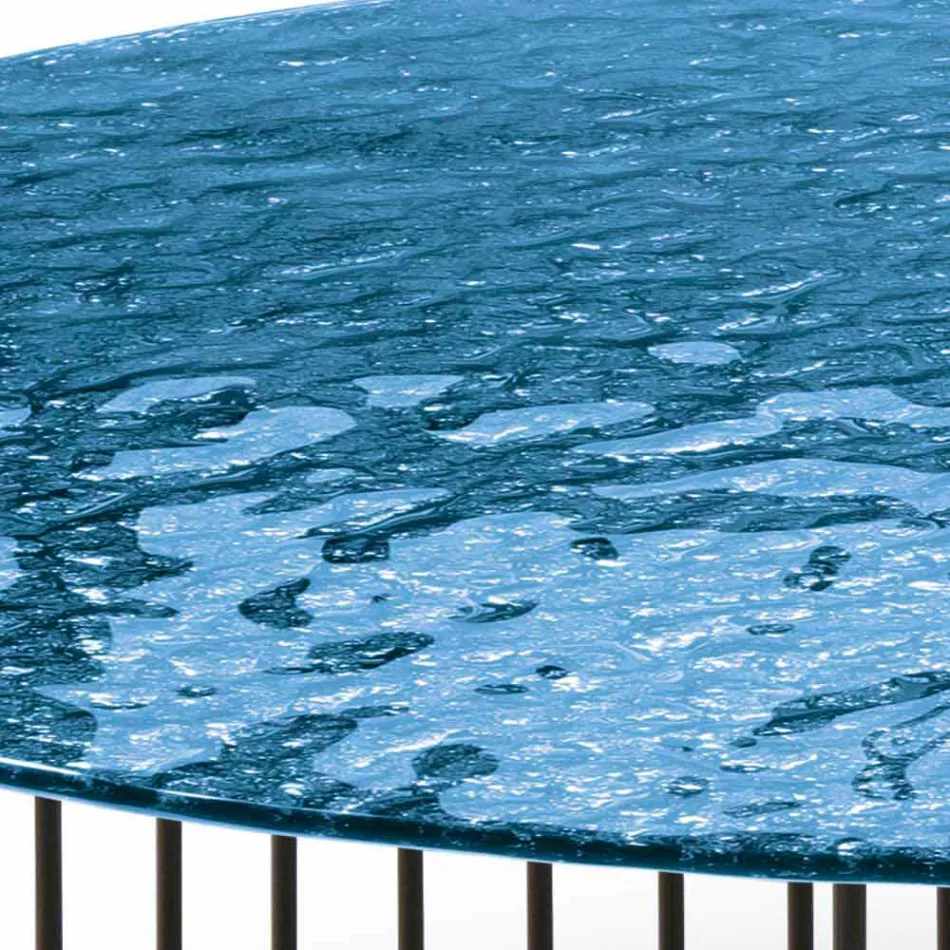 Mesa de centro de cristal forjado y metal Made in Italy - Montebianco Viadurini