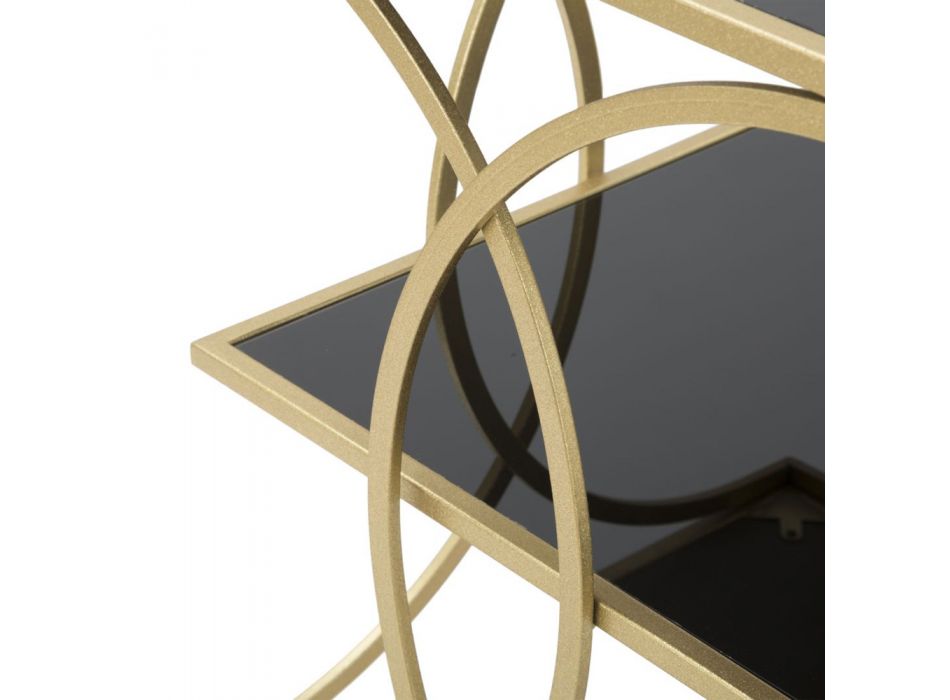Mesa de centro de hierro con acabado dorado con tapas de vidrio negro - Serpico Viadurini