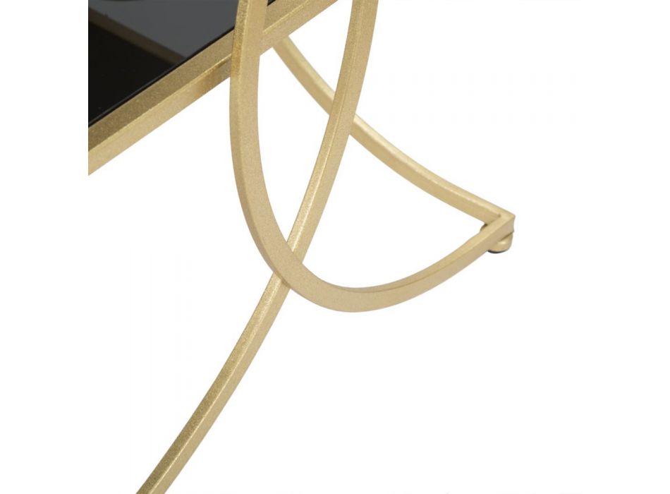 Mesa de centro de hierro con acabado dorado con tapas de vidrio negro - Serpico Viadurini