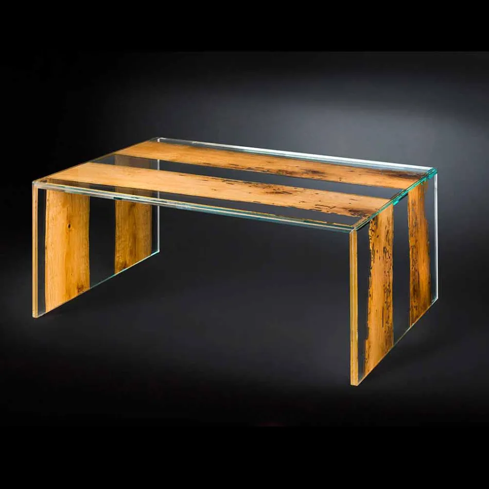 Mesa de café veneciano Briccola madera y vidrio de café 120 cm Viadurini