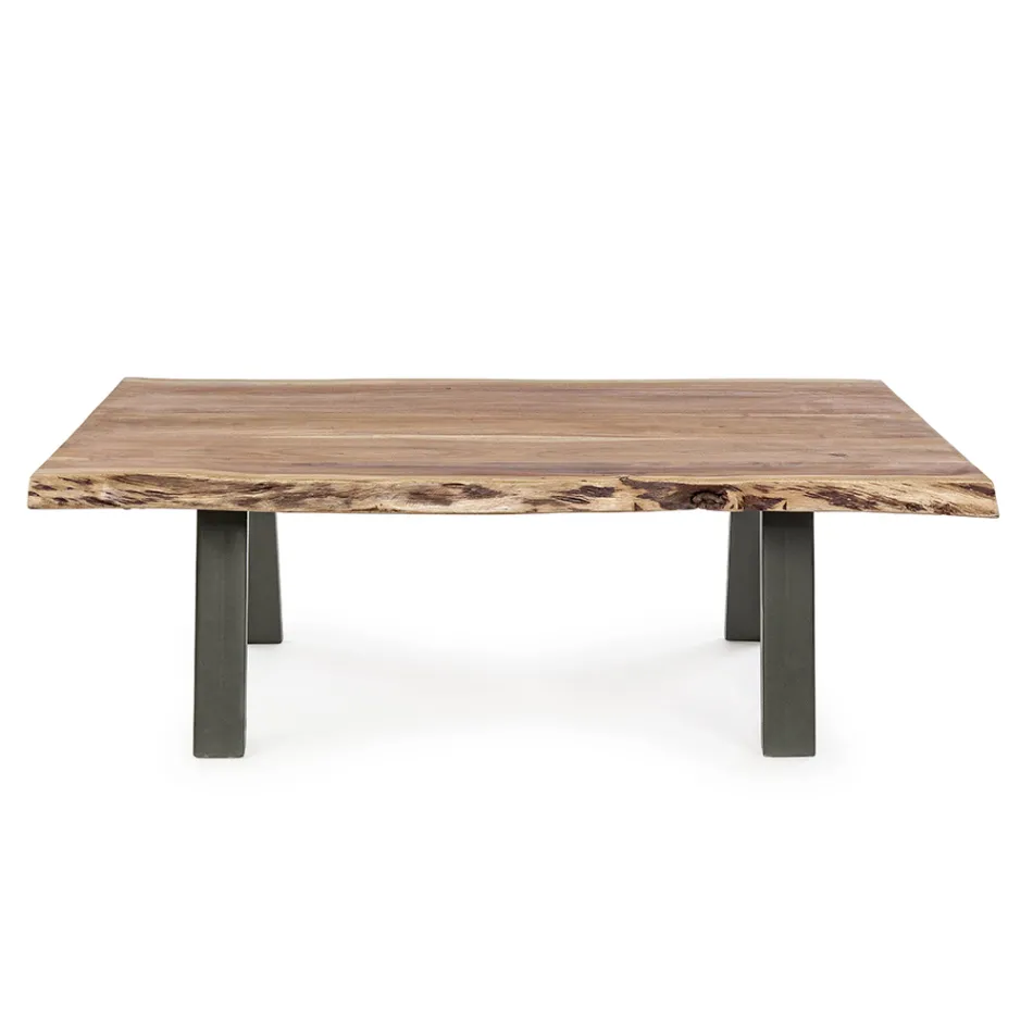 Mesa de centro hecha a mano en madera y acero Homemotion - Tancredi Viadurini