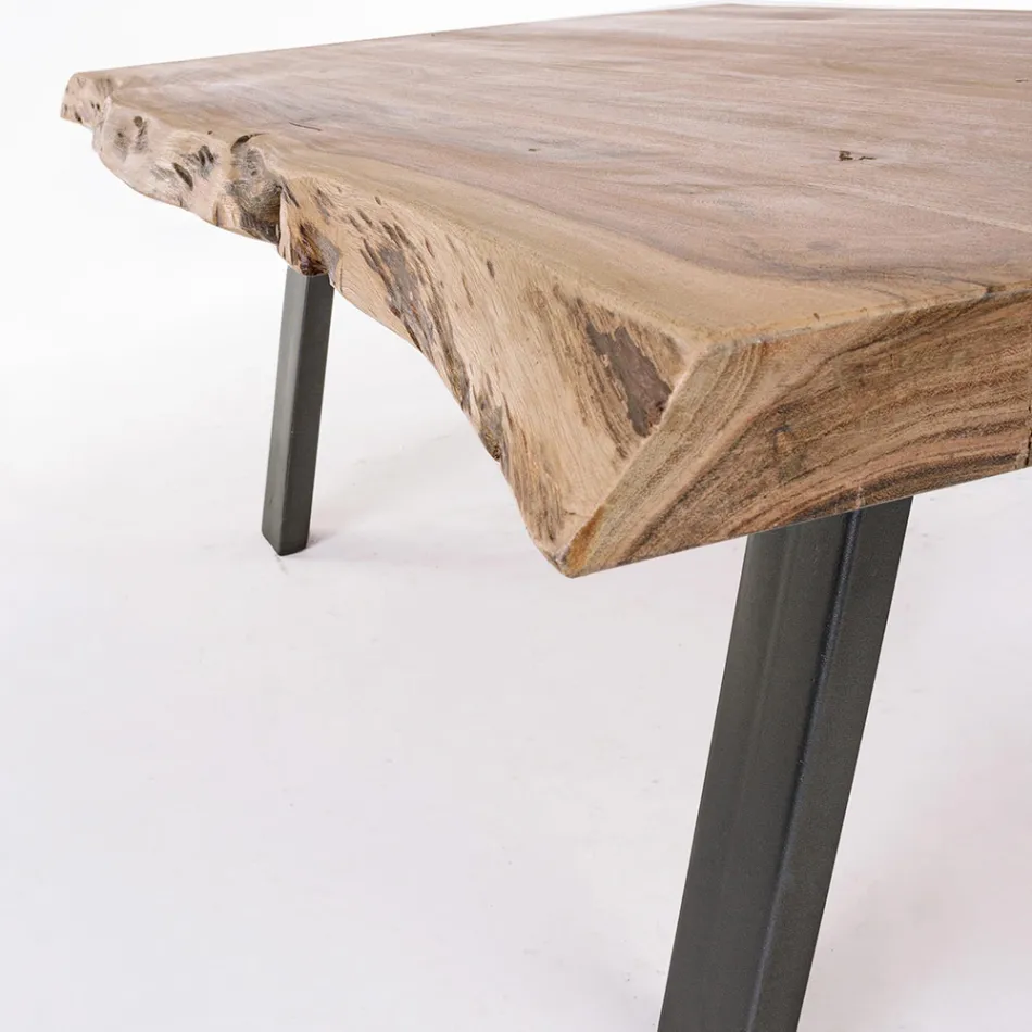 Mesa de centro hecha a mano en madera y acero Homemotion - Tancredi Viadurini