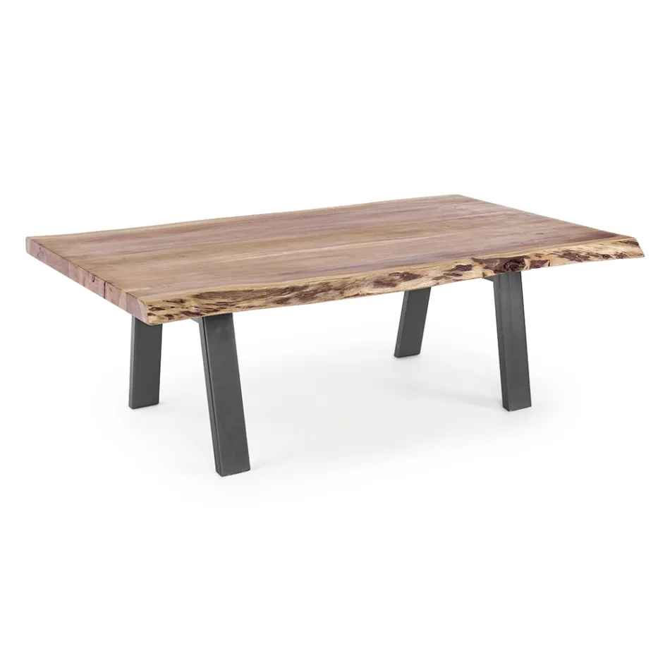 Mesa de centro hecha a mano en madera y acero Homemotion - Tancredi Viadurini