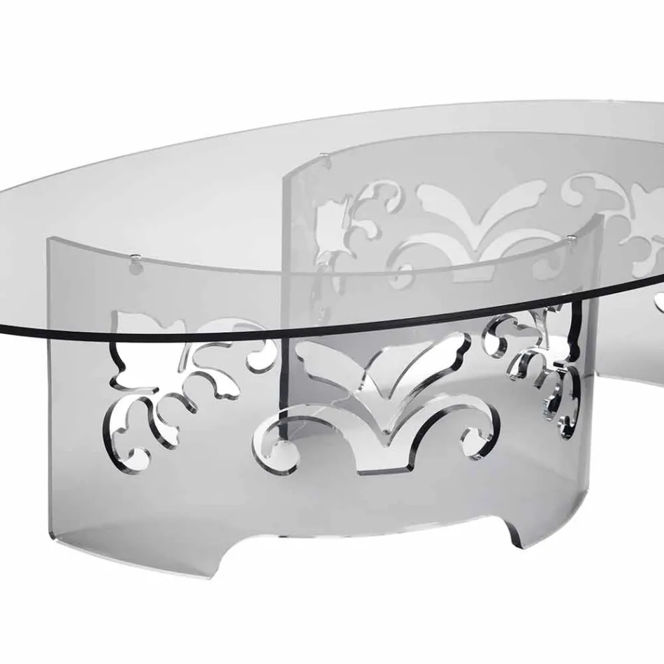 Mesa de centro de plexiglás transparente o ahumado con base decorada - Crassus Viadurini