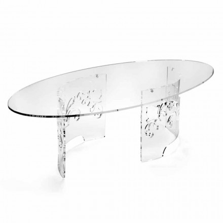 Mesa de centro de plexiglás transparente o ahumado con base decorada - Crassus Viadurini