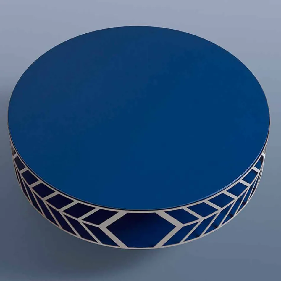 Mesa baja moderna de diseño azul o burdeos con anillo - Lok Viadurini