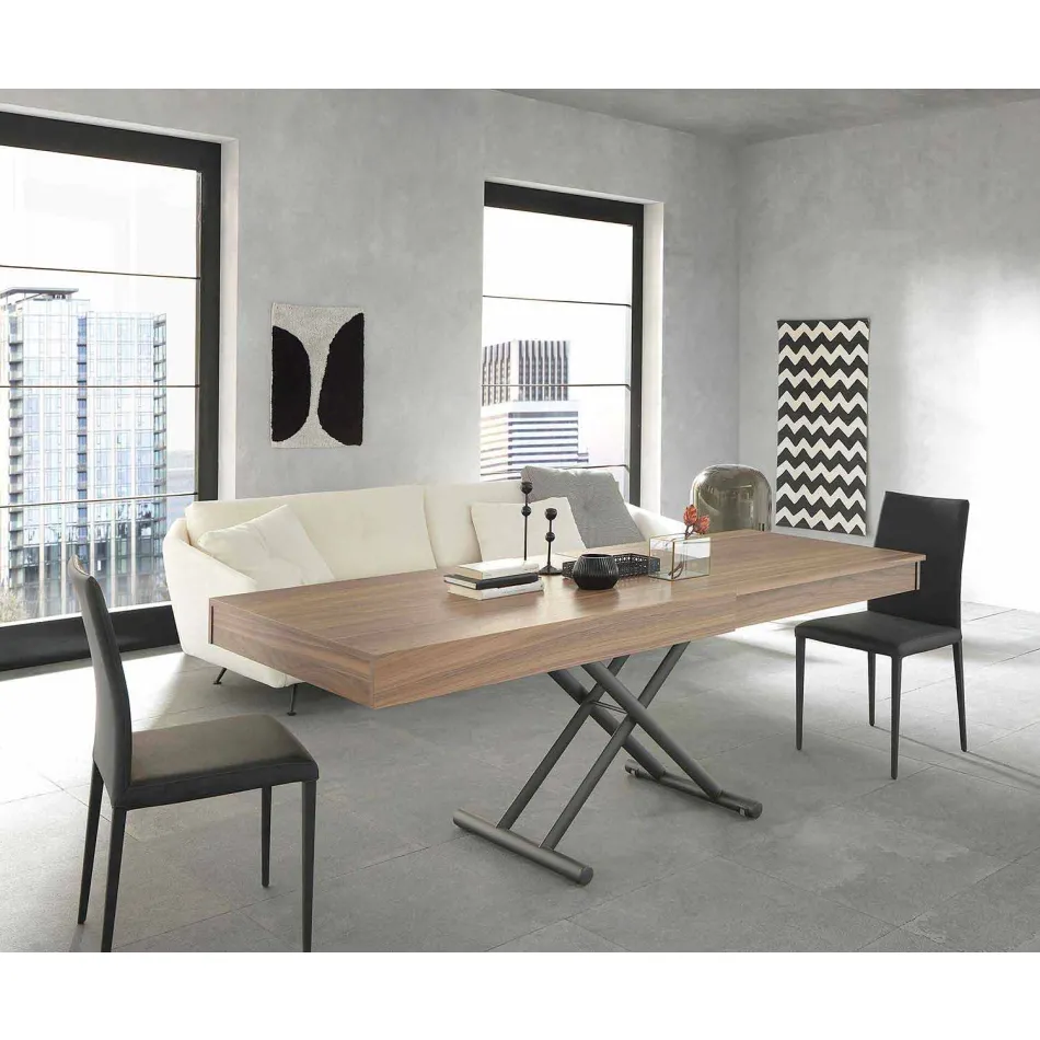 Mesa de centro moderna transformable en madera y metal Made in Italy - Fabio Viadurini