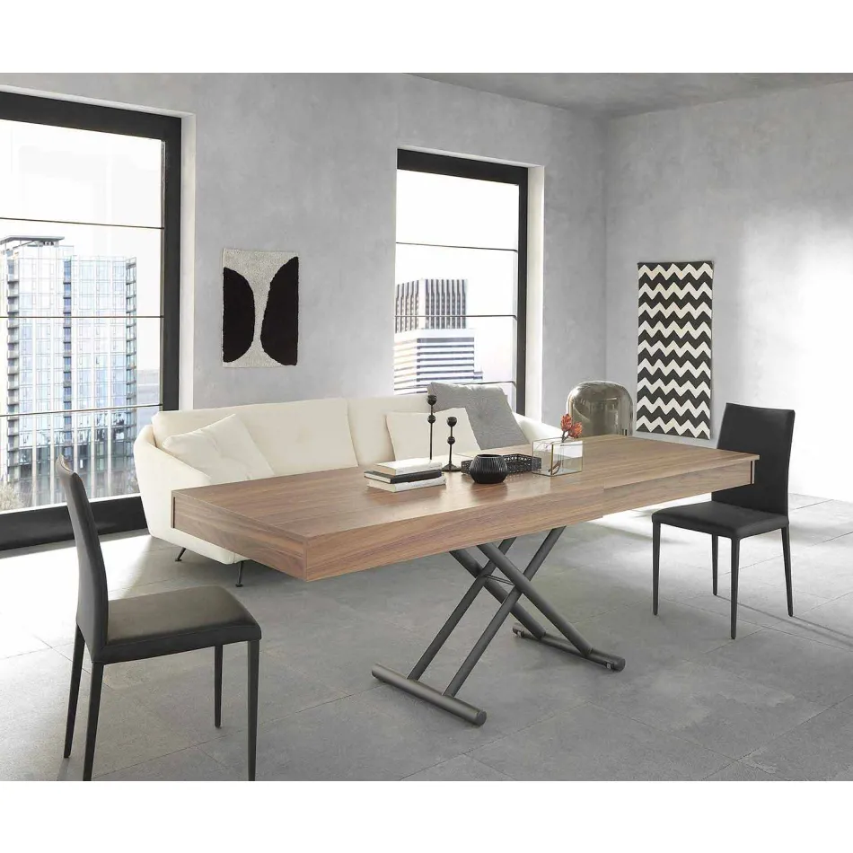 Mesa de centro moderna transformable en madera y metal Made in Italy - Fabio Viadurini