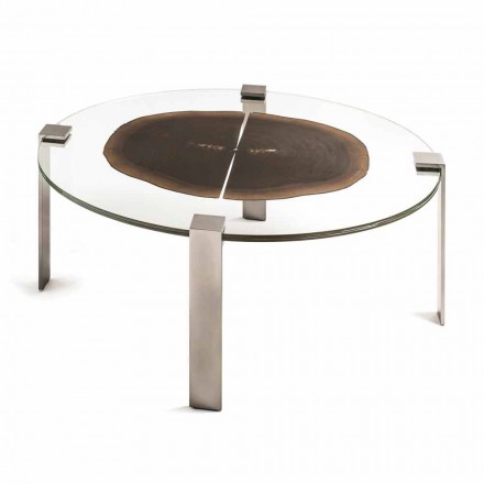 mesa de centro superior de café ovalada moderna de vidrio y madera de baja dólar 2 Viadurini