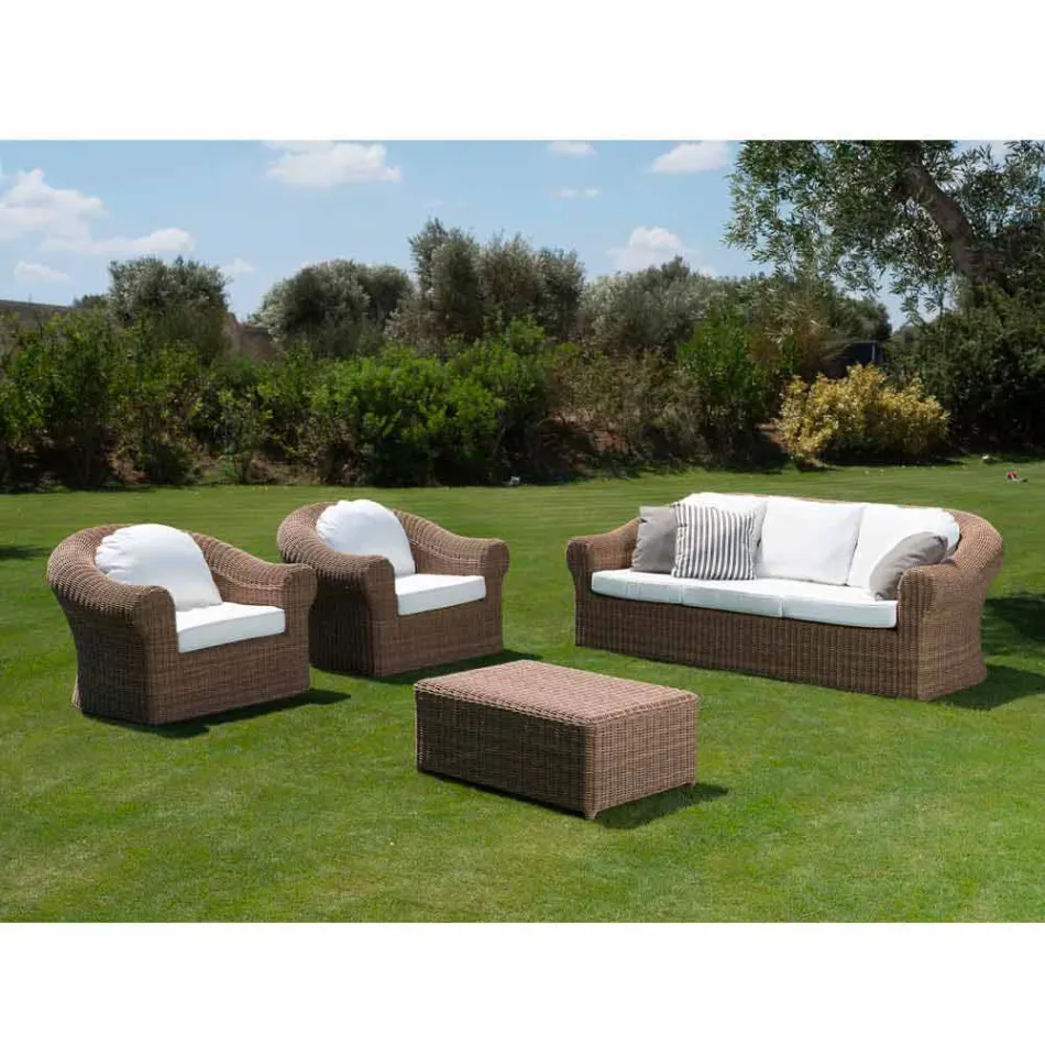 Mesa de centro de jardín en ratán sintético tejido - Yves Viadurini