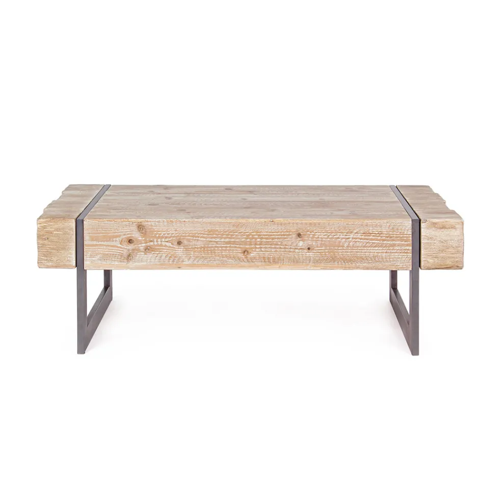 Mesa de centro para salón en madera de abeto y acero - Ilenia Viadurini