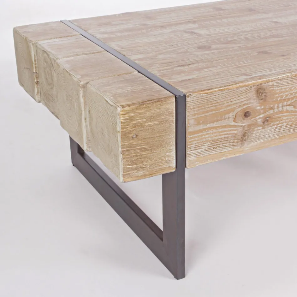 Mesa de centro para salón en madera de abeto y acero - Ilenia Viadurini