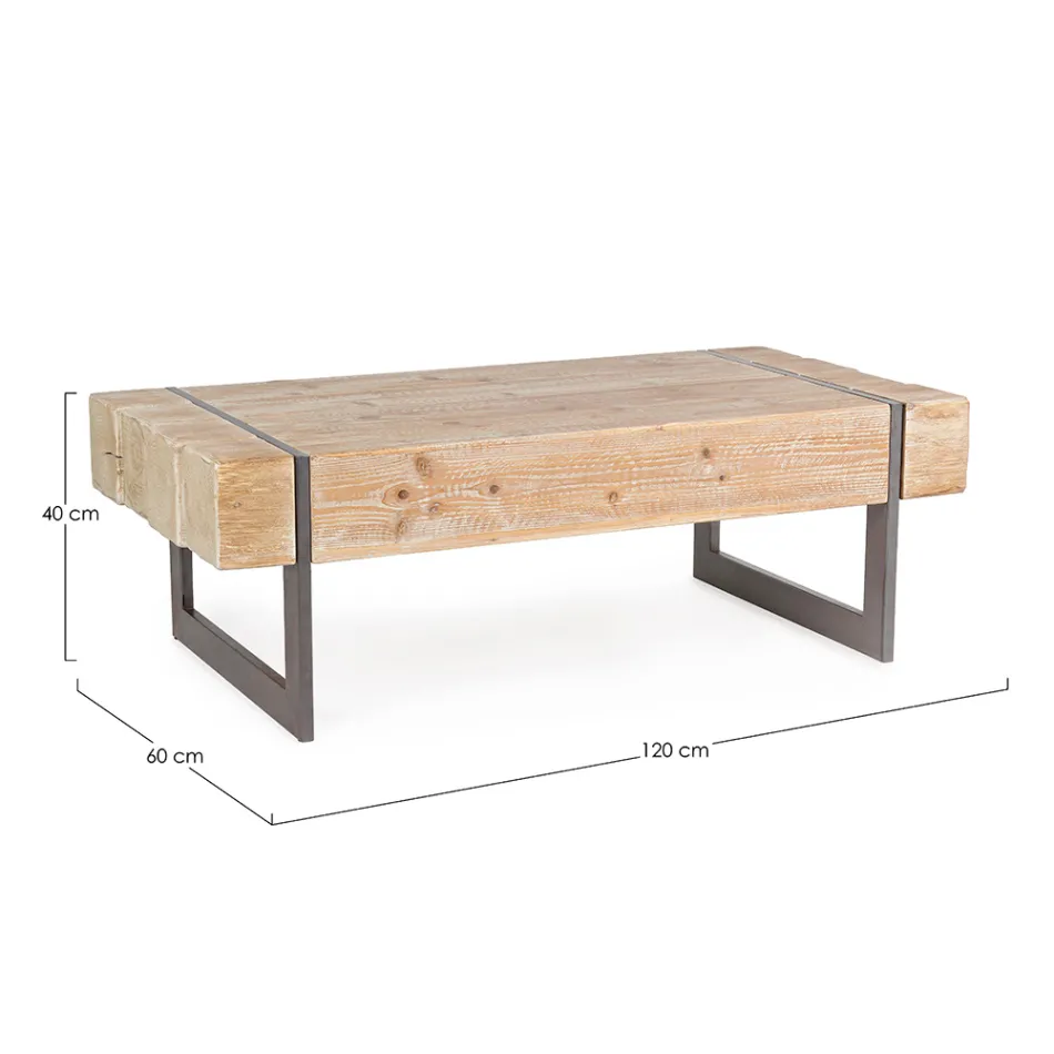 Mesa de centro para salón en madera de abeto y acero - Ilenia Viadurini