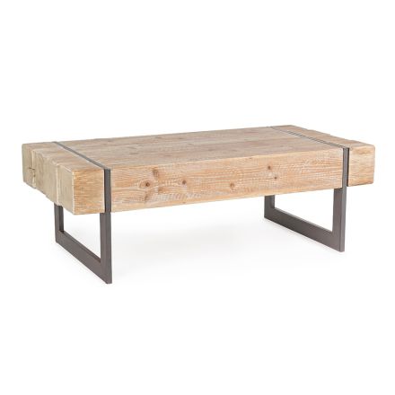 Mesa de centro para salón en madera de abeto y acero - Ilenia Viadurini