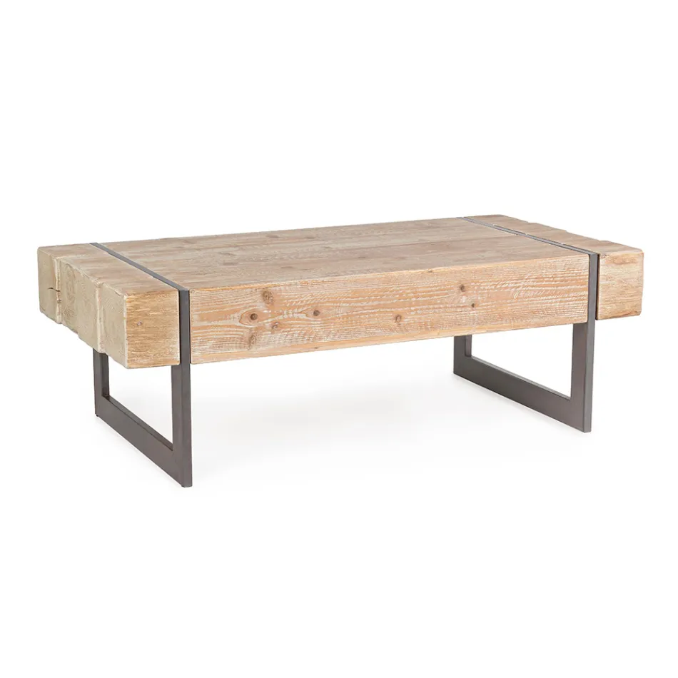 Mesa de centro para salón en madera de abeto y acero - Ilenia Viadurini