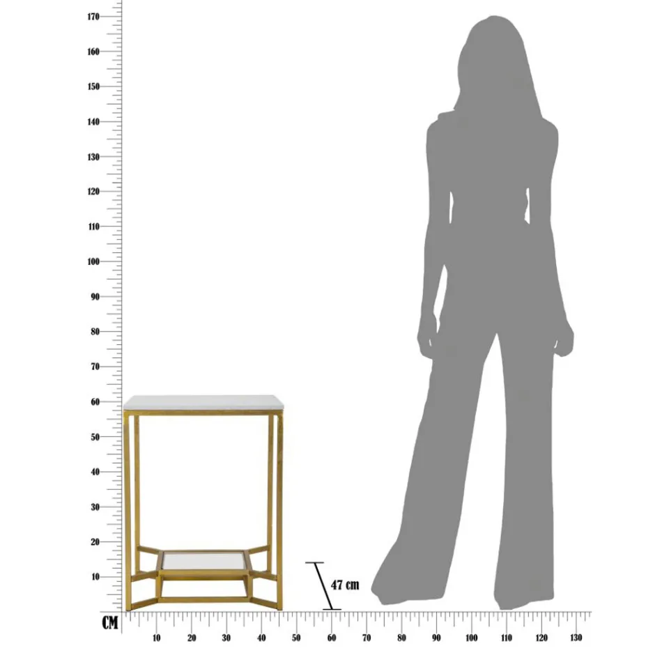 Mesa de centro cuadrada de hierro dorado, resina blanca y vidrio - Tokio Viadurini