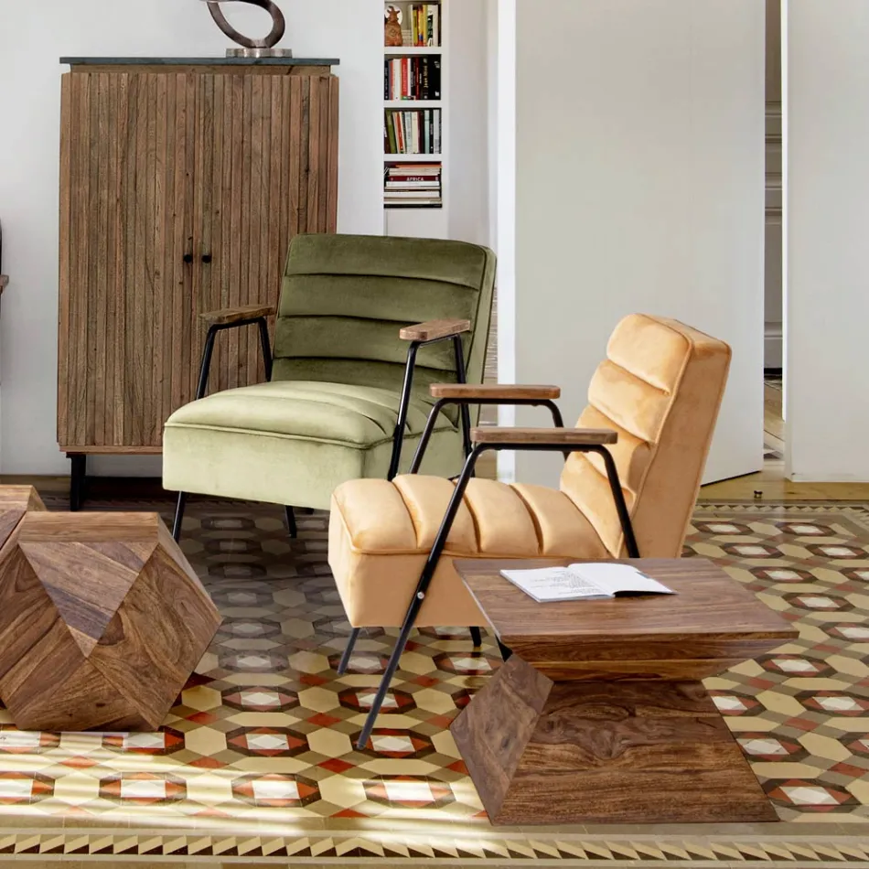 Mesa de centro piramidal de madera de sheesham de Homemotion - Torrice Viadurini