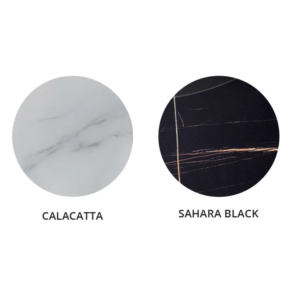 Mesa de centro redonda en metal y vidrio con efecto mármol de lujo - Magali Viadurini