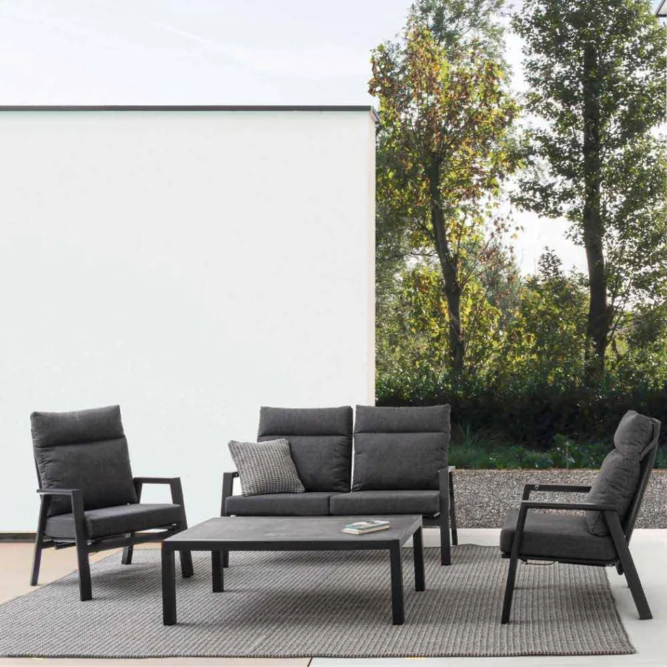 Mesa de centro para exterior con base de aluminio y tapa de cerámica - Maino Viadurini