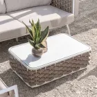 Mesita de exterior en aluminio y tela tejida a mano - Reda Viadurini