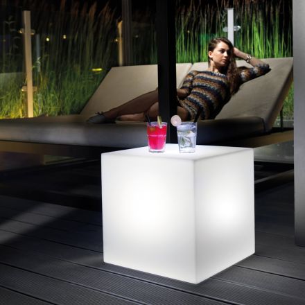 Mesa de centro brillante para exteriores en polietileno blanco Made in Italy - Derti Viadurini