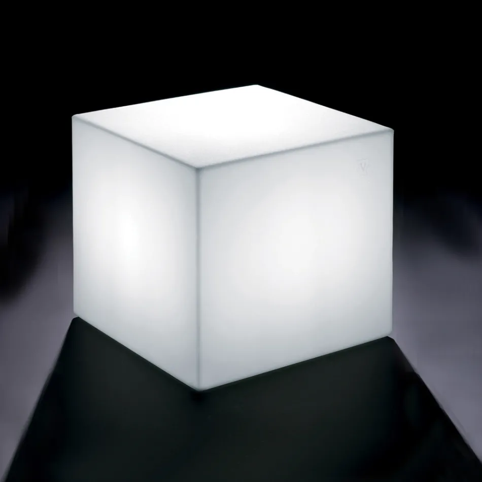 Derti - Mesa de exterior iluminada en polietileno perlado, fabricada en Italia. Viadurini