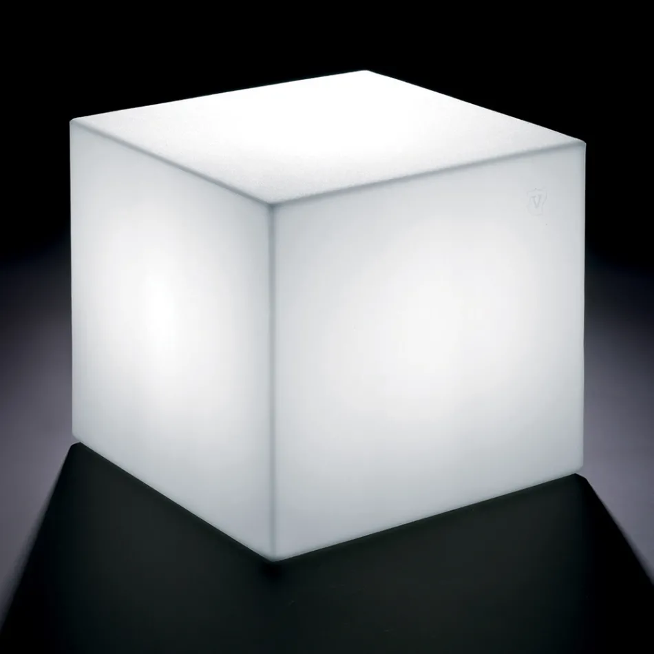 Derti - Mesa de exterior iluminada en polietileno perlado, fabricada en Italia. Viadurini