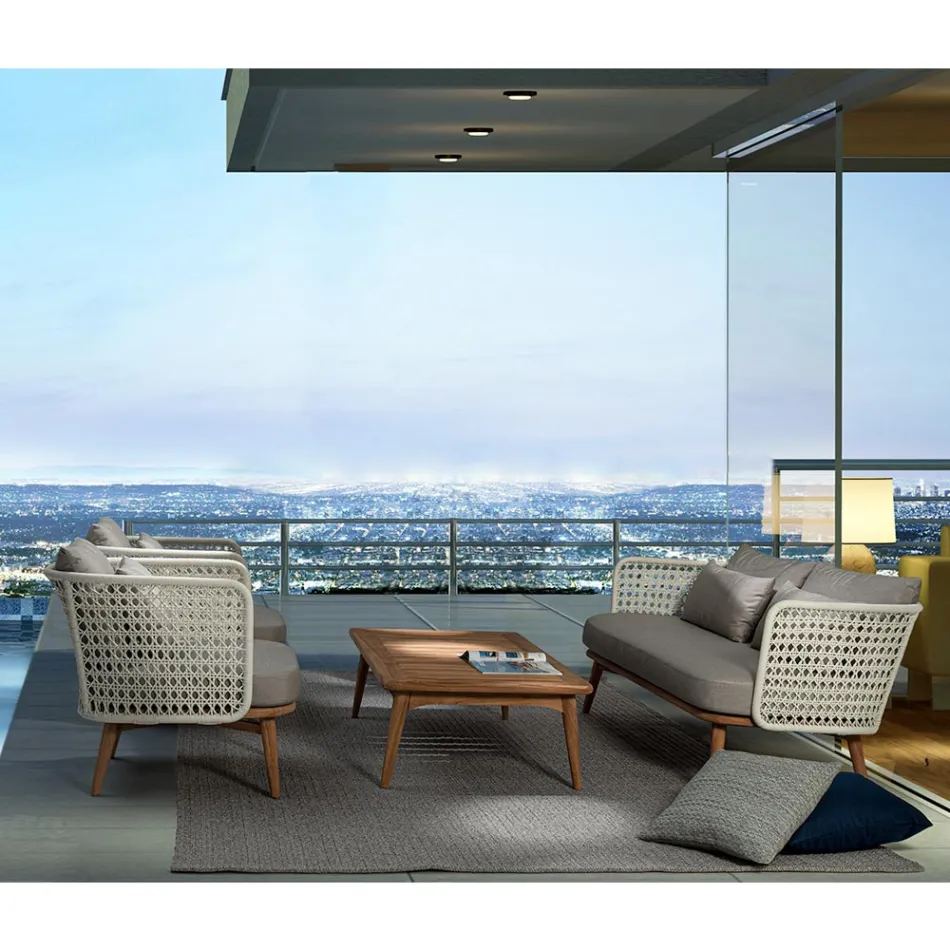 Mesa al aire libre moderna de madera de teca de Homemotion - Luanaedmea Viadurini