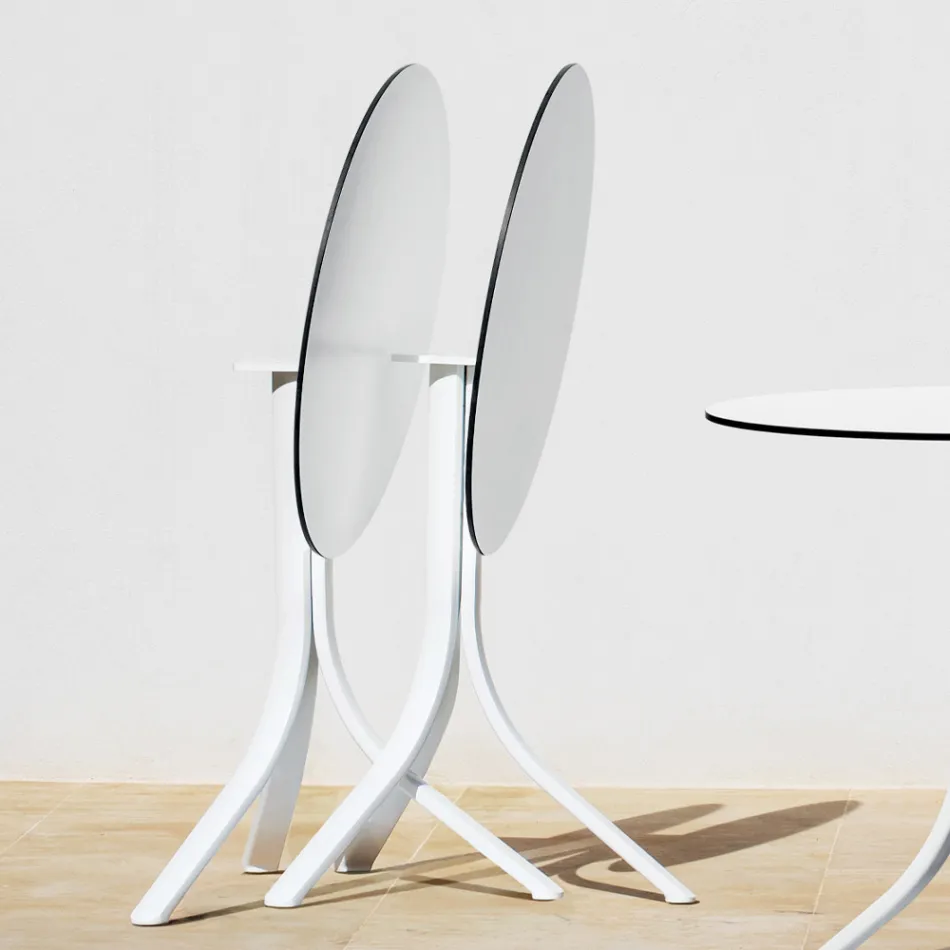 Mesa de centro de exterior redonda reclinable con 3 patas en aluminio 2 colores - Filomena Viadurini