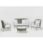 Mesita de jardín de aluminio y cuerda tejida y vidrio - Asteria Viadurini