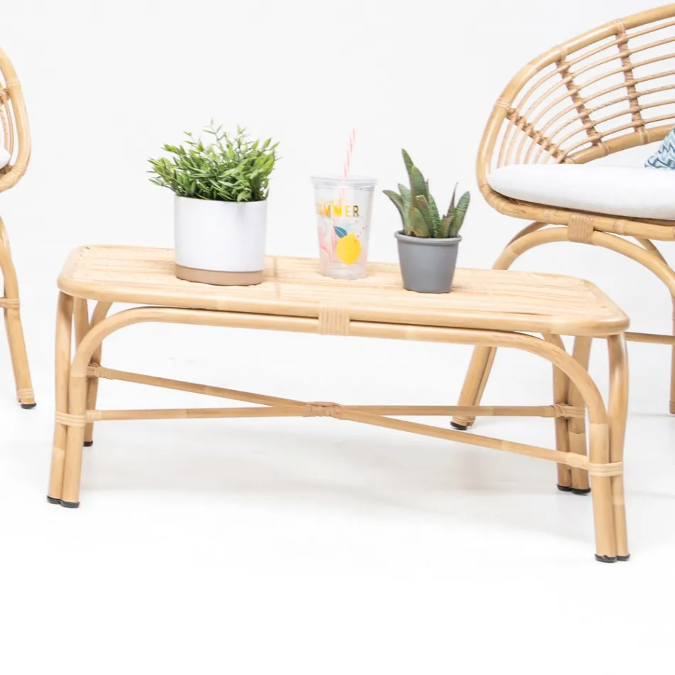 Mesa de centro de jardín en tejido de aluminio y poliratán - Ellide Viadurini