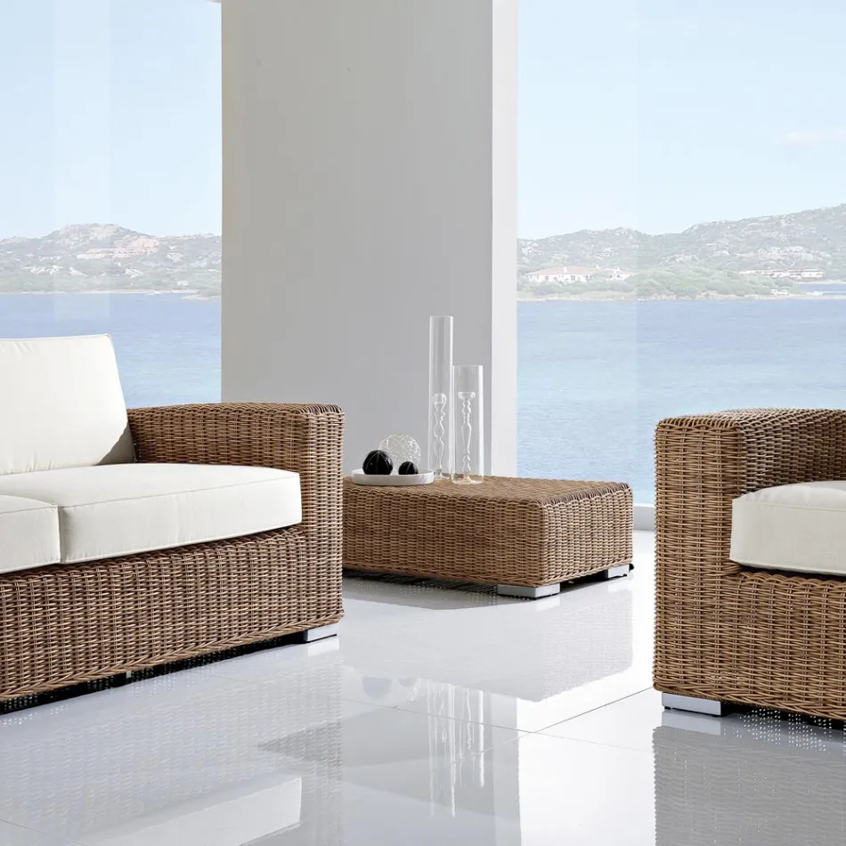 Mesa de centro de jardín en polirratán tejido a mano - Yoko Viadurini